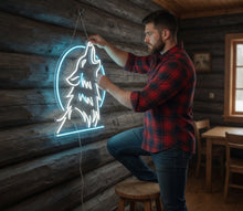 Load image into Gallery viewer, Howling Wolf Neon Sign – Night Sky Glow LED | Custom Neon Art For Wilderness Spaces
