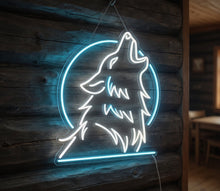 Load image into Gallery viewer, Howling Wolf Neon Sign – Night Sky Glow LED | Custom Neon Art For Wilderness Spaces
