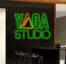 Load image into Gallery viewer, Yoga neon sign, yoga studio neon sign, Neon sign for yoga studio, Yoga-themed neon sign, Custom yoga studio neon sign, Yoga wall art neon
