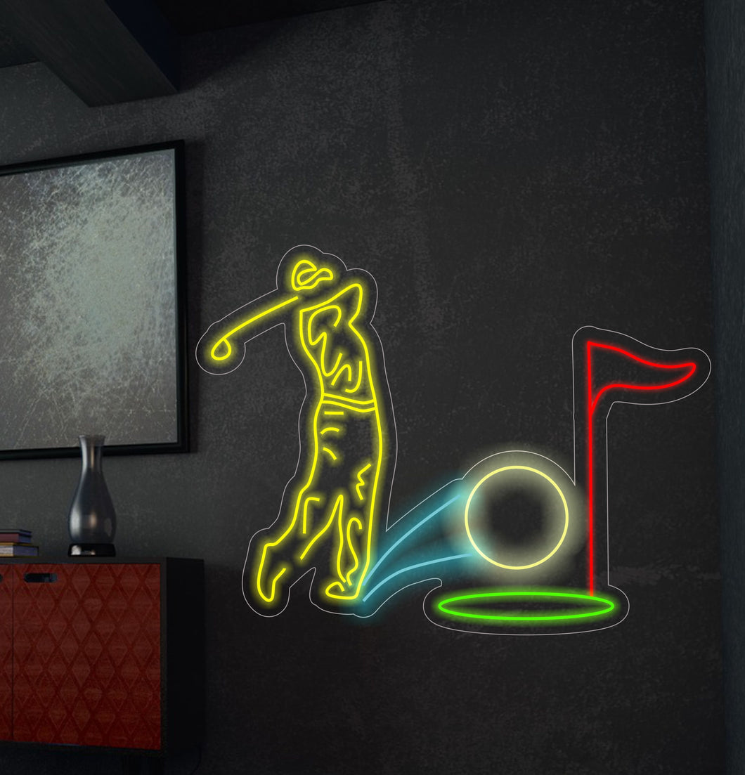 Neon golf sign, neon sign for a golf player hitting a golf ball, Golf Game Neon Signs, Golf LED Neon Sign, Golf Ball LED Neon Sign