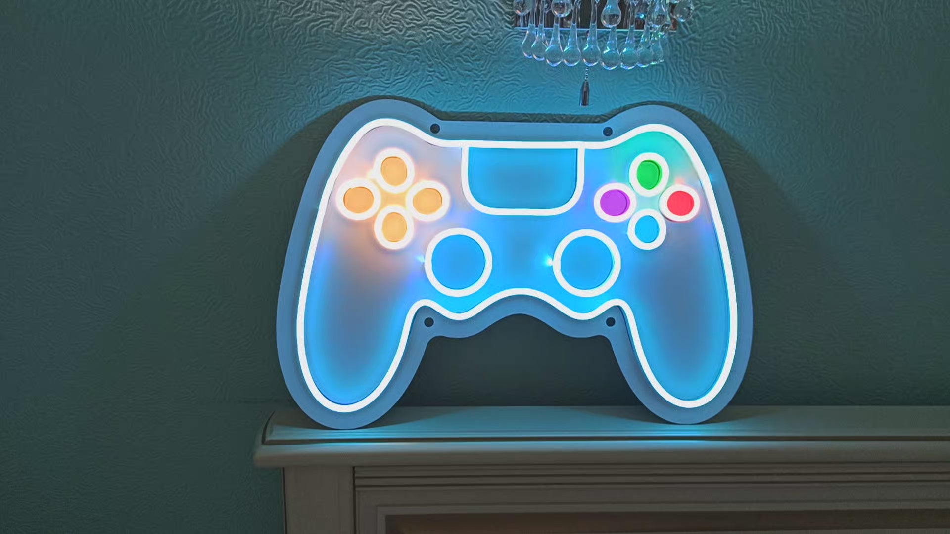 Gaming gamer controller games control pad blue orange neon 2 | Poster