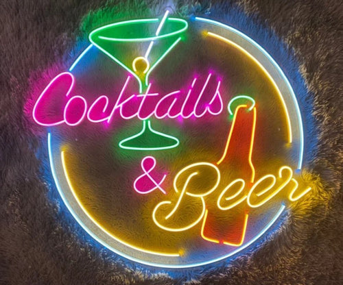 Cocktails Neon Lights, Cocktail Bar Sign, Restaurant Sign Coconut Tree Home Pub Bar Wall Decoration Beer Led Neon Sign