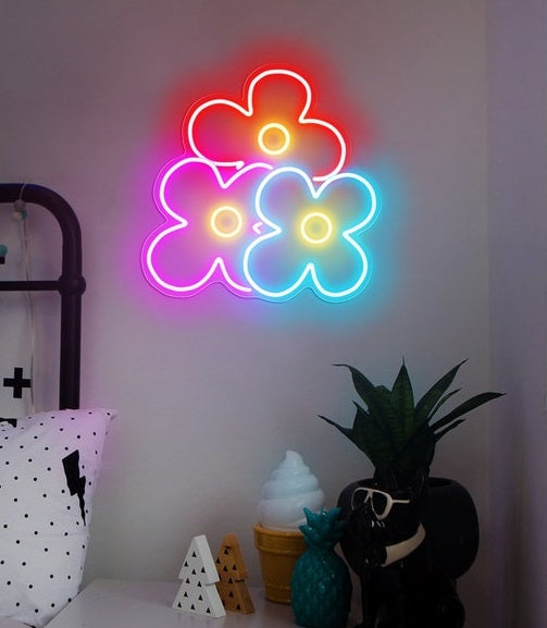 Colorful Flowers LED Neon Sign, Popping Flowers LED Neon Sign ,Custom Multi Colors Lights For Home Room Wall Decor Party Decor, Neon Sign Wall Art, Funny Neon Sign
