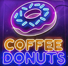 Load image into Gallery viewer, Donut Neon Sign, Donut Multicolored Neon Sign, Eat Neon Sign, Custom Neon Sign, dog Wall Decor, Neon Sign dohut and coffee
