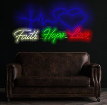 Load image into Gallery viewer, Faith hope love neon sign, custom love neon sign, neon love art, neon love expression, neon love messages, neon love signs for homedecor
