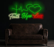 Load image into Gallery viewer, Faith hope love neon sign, custom love neon sign, neon love art, neon love expression, neon love messages, neon love signs for homedecor
