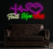 Load image into Gallery viewer, Faith hope love neon sign, custom love neon sign, neon love art, neon love expression, neon love messages, neon love signs for homedecor
