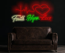 Load image into Gallery viewer, Faith hope love neon sign, custom love neon sign, neon love art, neon love expression, neon love messages, neon love signs for homedecor
