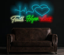 Load image into Gallery viewer, Faith hope love neon sign, custom love neon sign, neon love art, neon love expression, neon love messages, neon love signs for homedecor
