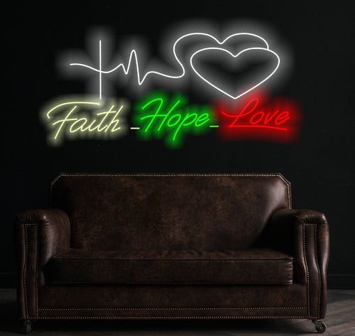 Faith hope love neon sign, custom love neon sign, neon love art, neon love expression, neon love messages, neon love signs for homedecor