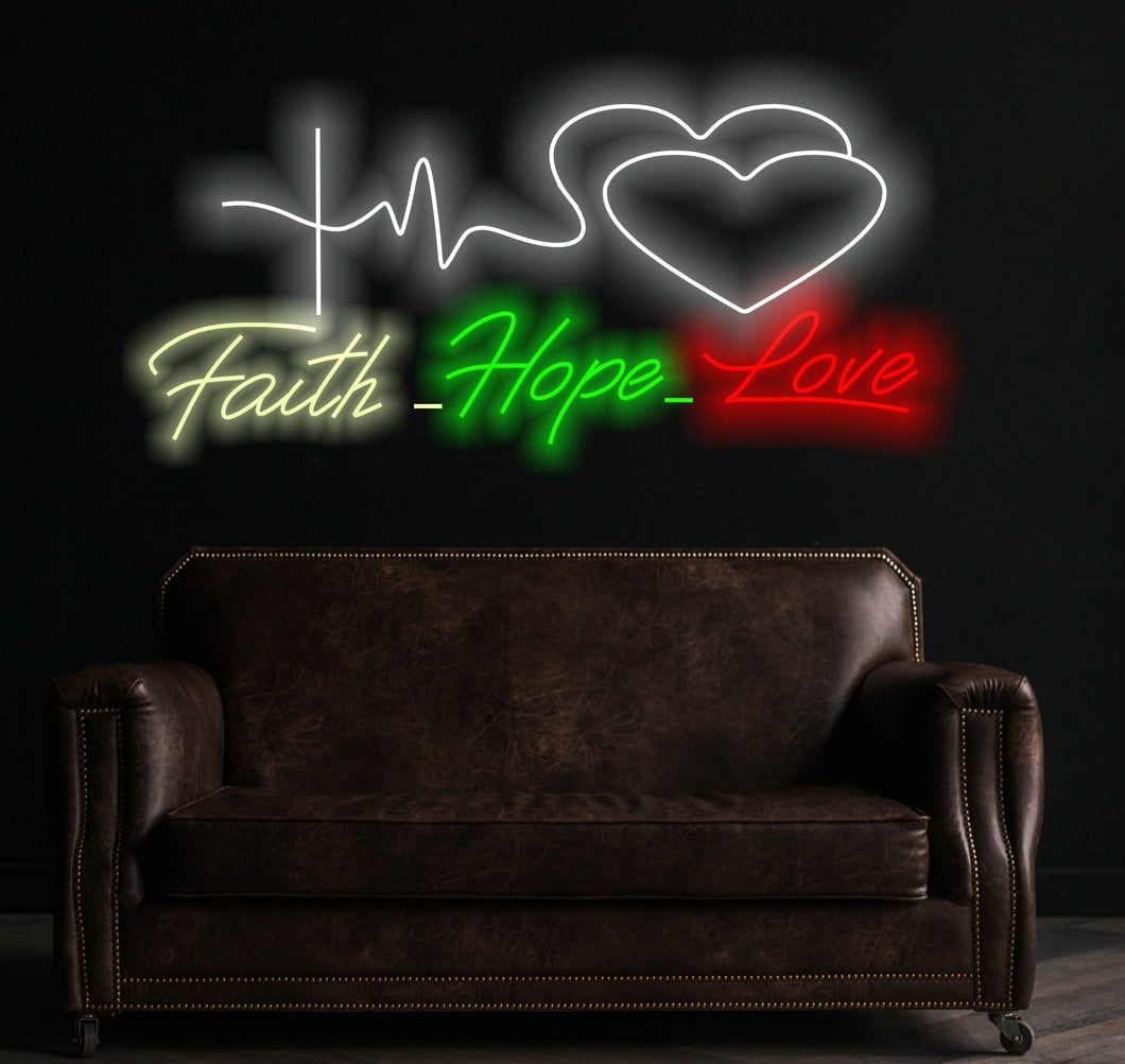 Faith hope love neon sign, custom love neon sign, neon love art, neon love expression, neon love messages, neon love signs for homedecor