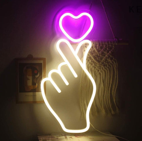 Finger Heart Neon Signs,Custom Neon Sign Wall Decor,Neon Light Led for Bedroom,Girl Gift,Anniversary,Wedding,Valentine's Day, Party