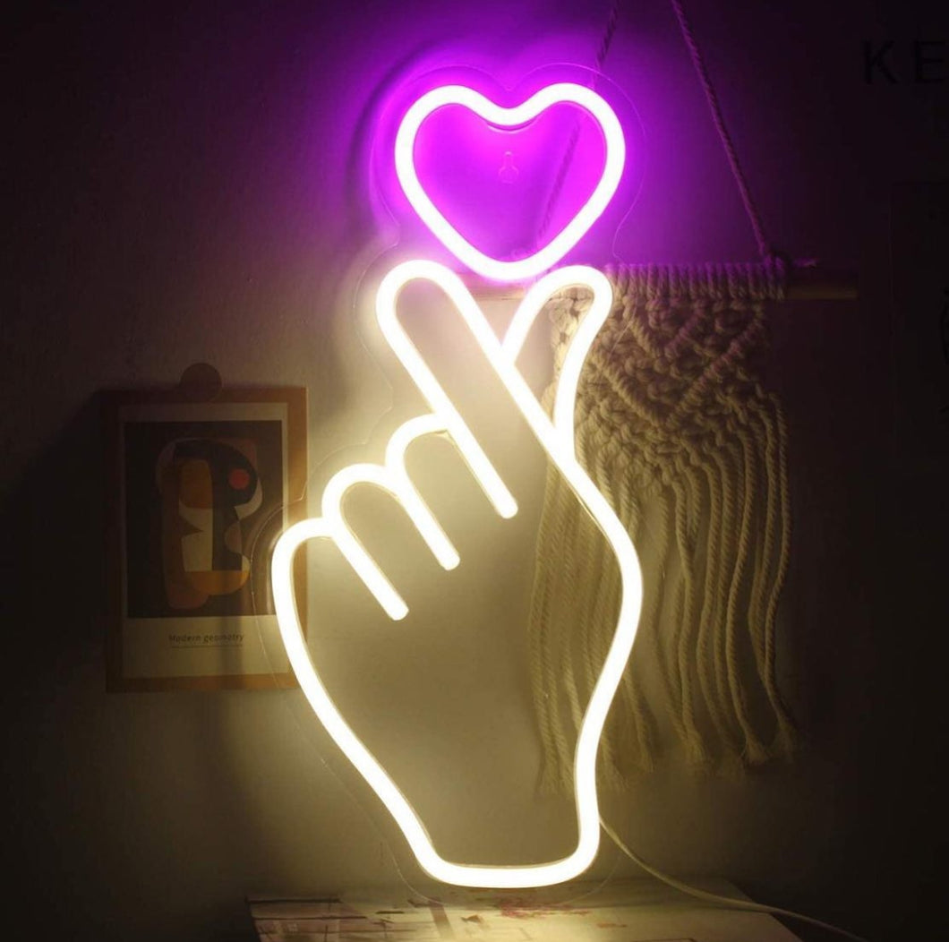 Finger Heart Neon Signs,Custom Neon Sign Wall Decor,Neon Light Led for Bedroom,Girl Gift,Anniversary,Wedding,Valentine's Day, Party