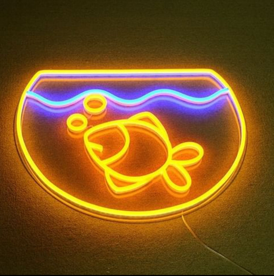Fish in aquarium neon sign, fish tank led sign, pet shop decor led light, custom pet neon light