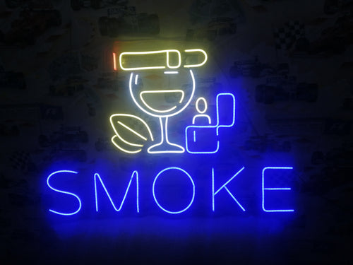 Neon sign glass, cigarette, coffee bean and lighter for bar, restaurant, hookah room, smoke neon sign