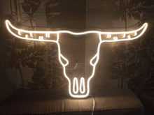 Load image into Gallery viewer, Bull skull neon sign, Bull Horns neon sign, Bull skull light up, Cowboy neon sign, Howdy neon light
