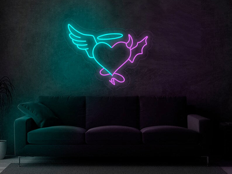 Angel and Devil Neon Sign in heart Wedding Custom Neon Sign Angel a Ooh neon