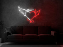 Load image into Gallery viewer, Angel and Devil Neon Sign in heart - Wedding Custom Neon Sign, Angel and Demon, Led Neon Light, Heart Neon Sign
