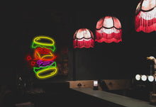 Load image into Gallery viewer, Burger neon sign, hamburger neon sign, fast food neon sign, Sandwich neon sign, burger in flight neon sign
