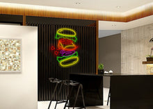 Load image into Gallery viewer, Burger neon sign, hamburger neon sign, fast food neon sign, Sandwich neon sign, burger in flight neon sign
