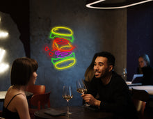 Load image into Gallery viewer, Burger neon sign, hamburger neon sign, fast food neon sign, Sandwich neon sign, burger in flight neon sign
