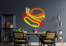 Load image into Gallery viewer, Hamburger Hot Dog Neon sign, burger Neon Sign, Fast Food neon Sign, Kitchen Wall Decor, bar neon sign
