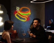 Load image into Gallery viewer, Hamburger Hot Dog Neon sign, burger Neon Sign, Fast Food neon Sign, Kitchen Wall Decor, bar neon sign
