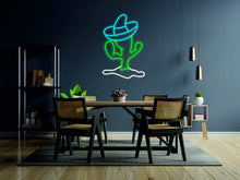 Load image into Gallery viewer, Cuctus neon sign, sombrero on cactus - LED light neon sign, green lamp neonartUA
