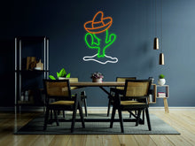 Load image into Gallery viewer, Cuctus neon sign, sombrero on cactus - LED light neon sign, green lamp neonartUA
