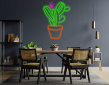 Load image into Gallery viewer, Cactus neon sign, cactus in a pot led light, Cactaceae neon sign, flowering cactus neon sign, custom plant sign, houseplant sign, home decor neon
