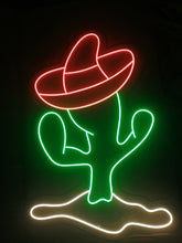 Load image into Gallery viewer, Cactus neon sign, sombrero on cactus - LED light neon sign, green lamp
