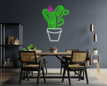 Load image into Gallery viewer, Cactus neon sign, cactus in a pot led light, Cactaceae neon sign, flowering cactus neon sign, custom plant sign, houseplant sign, home decor neon
