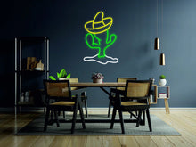 Load image into Gallery viewer, Cuctus neon sign, sombrero on cactus - LED light neon sign, green lamp 
