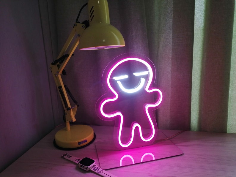 Small led neon sign on a desk - room decor, gingerbread man neon sign neonartUA
