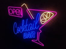 Load image into Gallery viewer, Cocktail bar neon Sign, Neon sign cocktail bar, Neon Bar Signs, open neon sign
