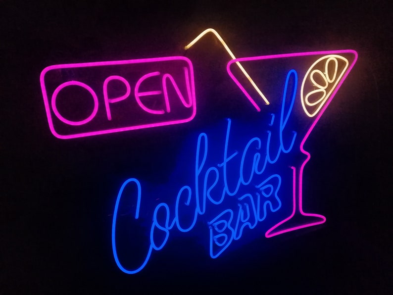 Neon Cocktail Sign, Neon sign cocktail bar, Neon Bar Signs