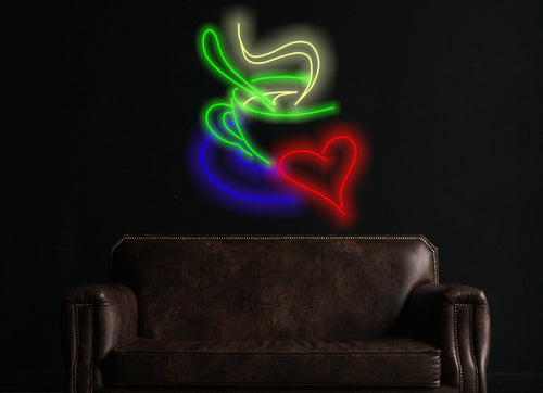 Coffee Cup with heart, coffee neon sign, cafe neon sign, coffee led sign, neon sign cafe, coffee shop neon, cafe neon light