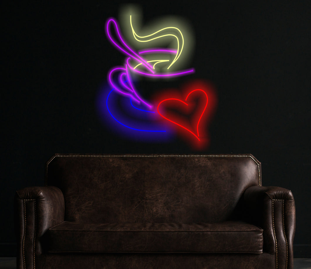Coffee cup with heart neon sign, coffee neon sign, cafe neon sign, coffee led sign, neon sign cafe, coffee shop neon, cafe neon light