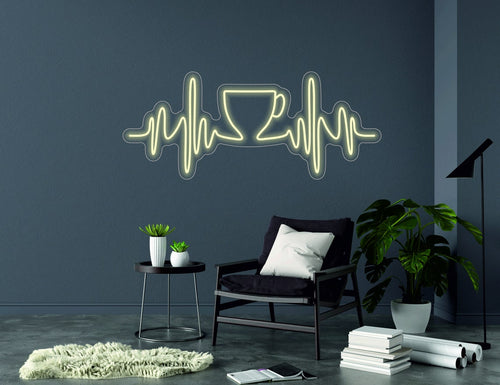 Pulse with cup sign, heartbeat coffee sign - LED light neon lamp 