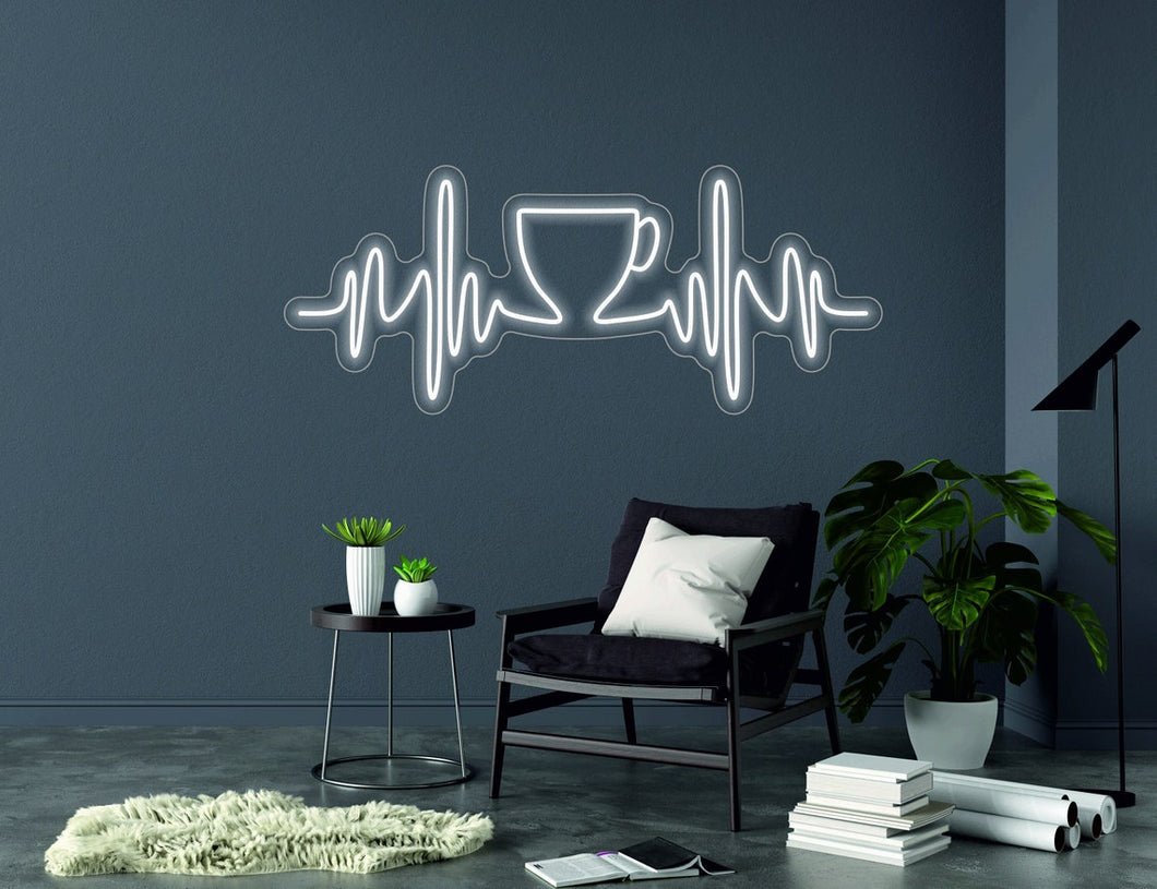 Pulse with cup sign, heartbeat coffee sign - LED light neon lamp neonartUA