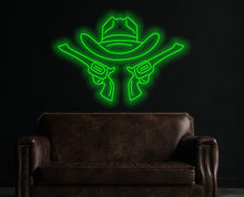 Load image into Gallery viewer, Cowboy Hat Neon Sign, Gifts For Friends, Cowboy Hat With Name Sign, Cowboy Led Neon Sign, Western Light Up, Custom Neon Sign, Personalized,Gun Cowboy Neon Lights,Gaming Room Decor
