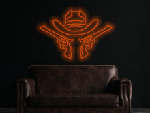 Load image into Gallery viewer, Cowboy Hat Neon Sign, Cowboy Led Neon Sign, Western Light Up, Gun Cowboy Neon Lights,Gaming Room Decor
