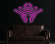 Load image into Gallery viewer, Cowboy Hat Neon Sign, Cowboy Led Neon Sign, Western Light Up, Gun Cowboy Neon Lights,Gaming Room Decor
