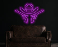 Load image into Gallery viewer, Cowboy Hat Neon Sign, Cowboy Led Neon Sign, Western Light Up, Gun Cowboy Neon Lights,Gaming Room Decor
