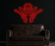 Load image into Gallery viewer, Cowboy Hat Neon Sign, Cowboy Led Neon Sign, Western Light Up, Gun Cowboy Neon Lights,Gaming Room Decor
