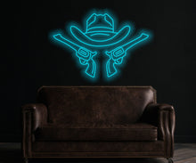 Load image into Gallery viewer, Cowboy Hat Neon Sign, Cowboy Led Neon Sign, Western Light Up, Gun Cowboy Neon Lights,Gaming Room Decor
