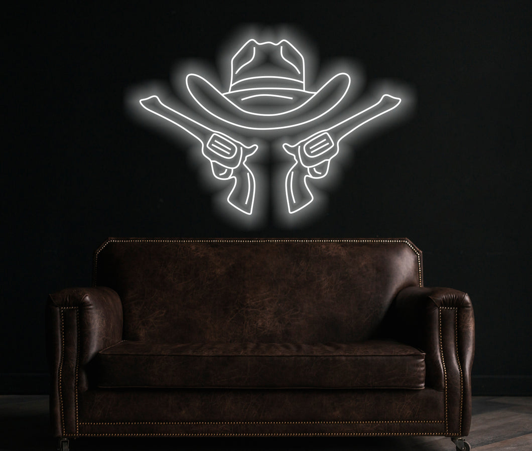 Cowboy Hat Neon Sign, Cowboy Led Neon Sign, Western Light Up, Gun Cowboy Neon Lights,Gaming Room Decor