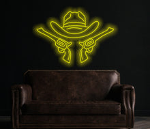 Load image into Gallery viewer, Cowboy Hat Neon Sign, Cowboy Led Neon Sign, Western Light Up, Gun Cowboy Neon Lights,Gaming Room Decor
