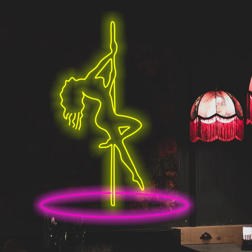 Girl on Pole, Stripper Dancer, Pub, Club, Dual Color, LED Neon Sign