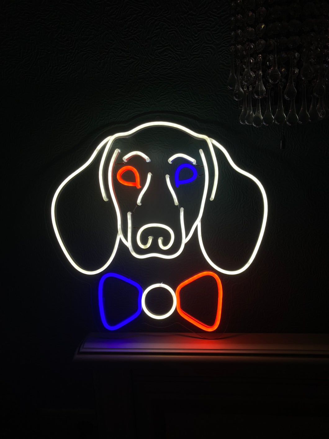 Dachshund LED Neon Art in a choice of colors on the shelf - photo from Oohneon.com